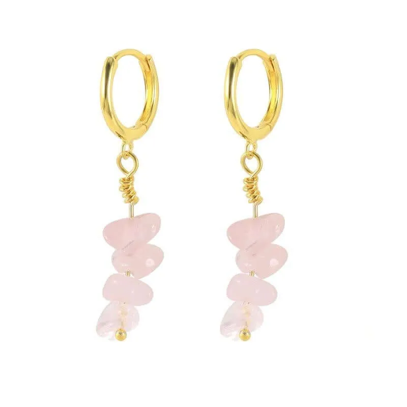 Shaped Natural Stone Drop Huggie Earrings