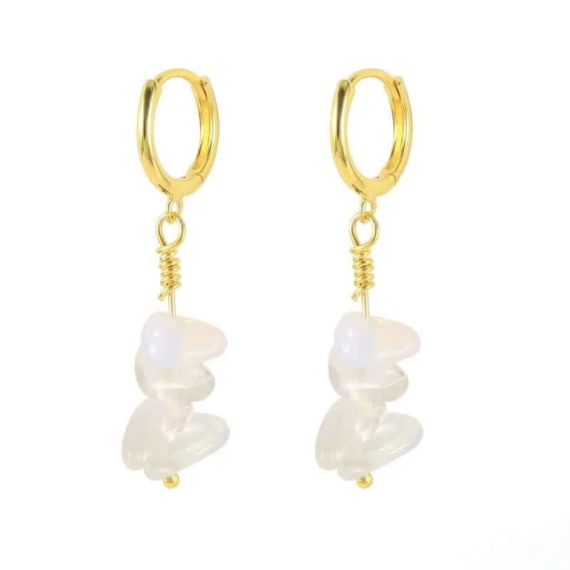 Shaped Natural Stone Drop Huggie Earrings