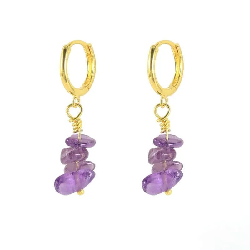 Shaped Natural Stone Drop Huggie Earrings