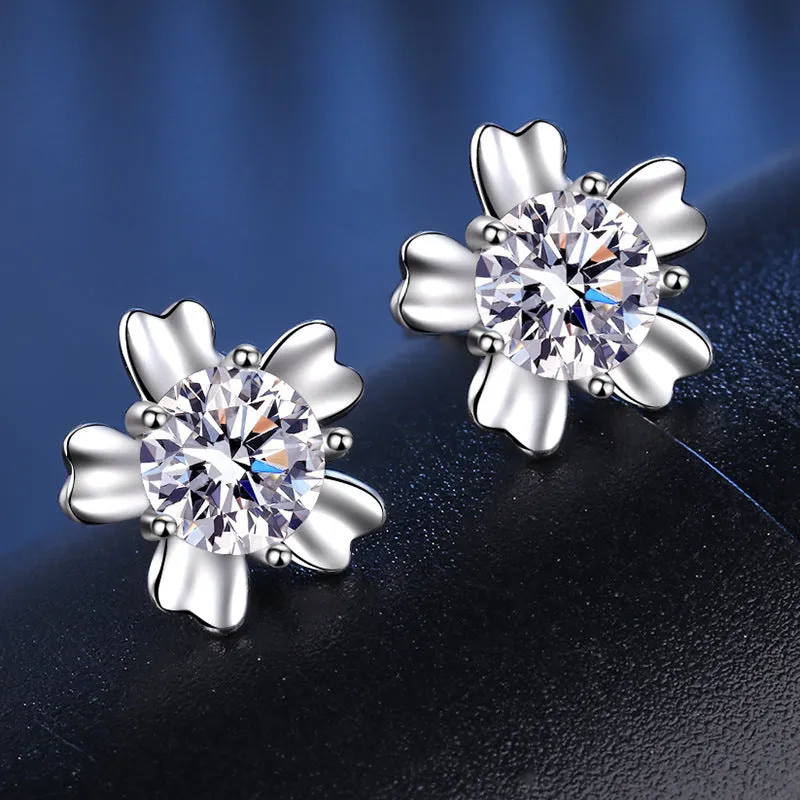 Sterling Silver Flower Moissanite Stud Earrings for Women