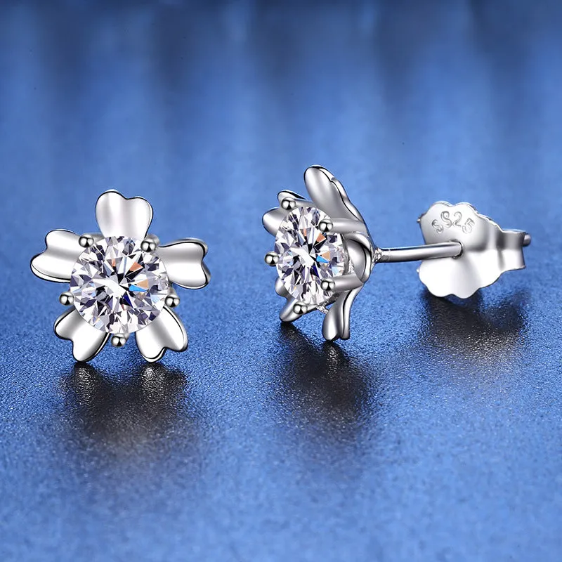 Sterling Silver Flower Moissanite Stud Earrings for Women