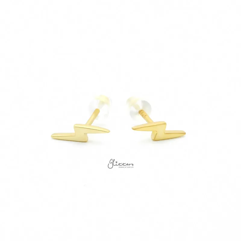 Sterling Silver Lightning Bolt Stud Earrings - Gold