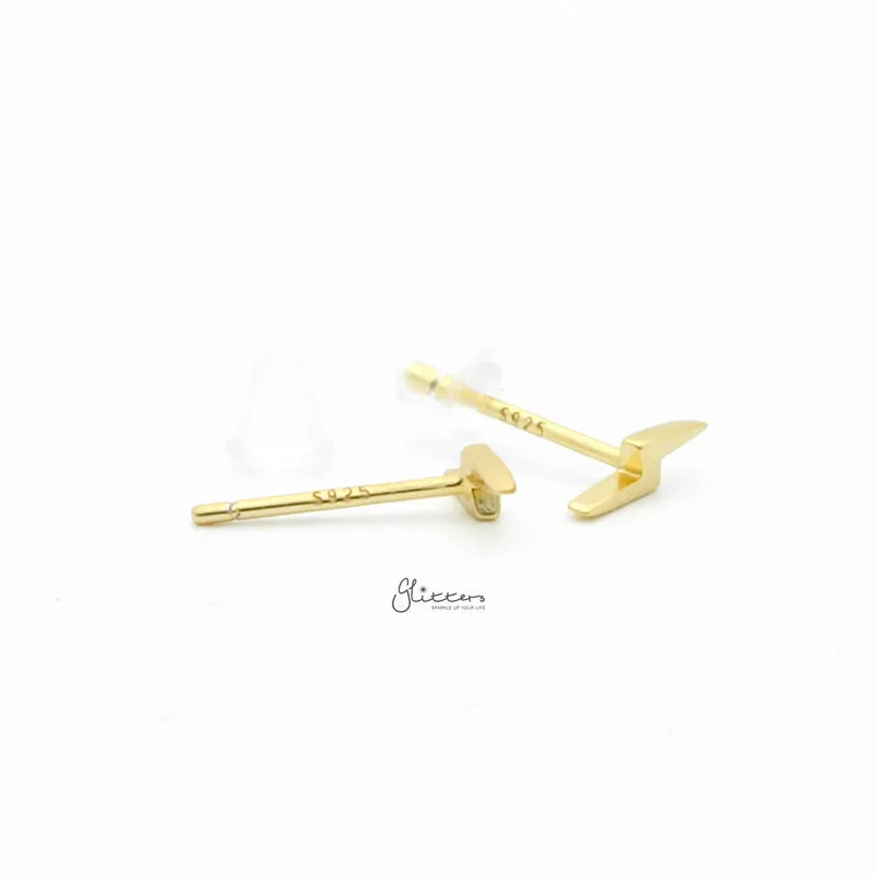 Sterling Silver Lightning Bolt Stud Earrings - Gold