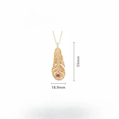 Sterling Silver Natural Ruby Gold Feather Necklace