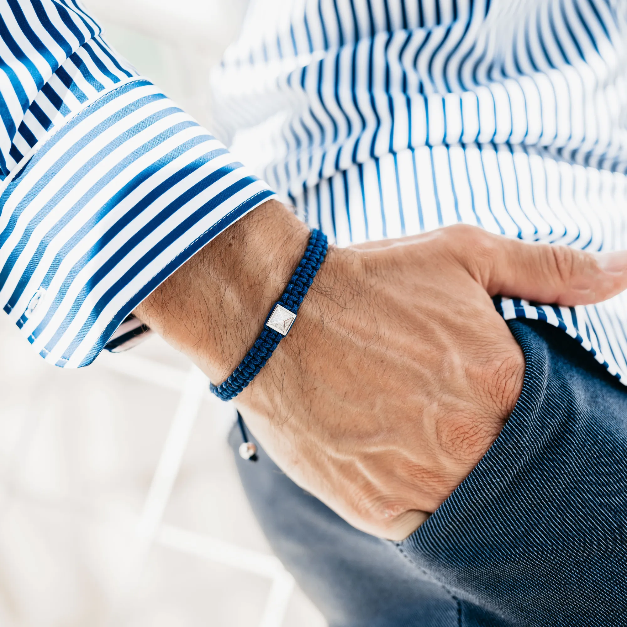 Unisex Blue Bracelet - Silver Pyramid with Zircon Diamond