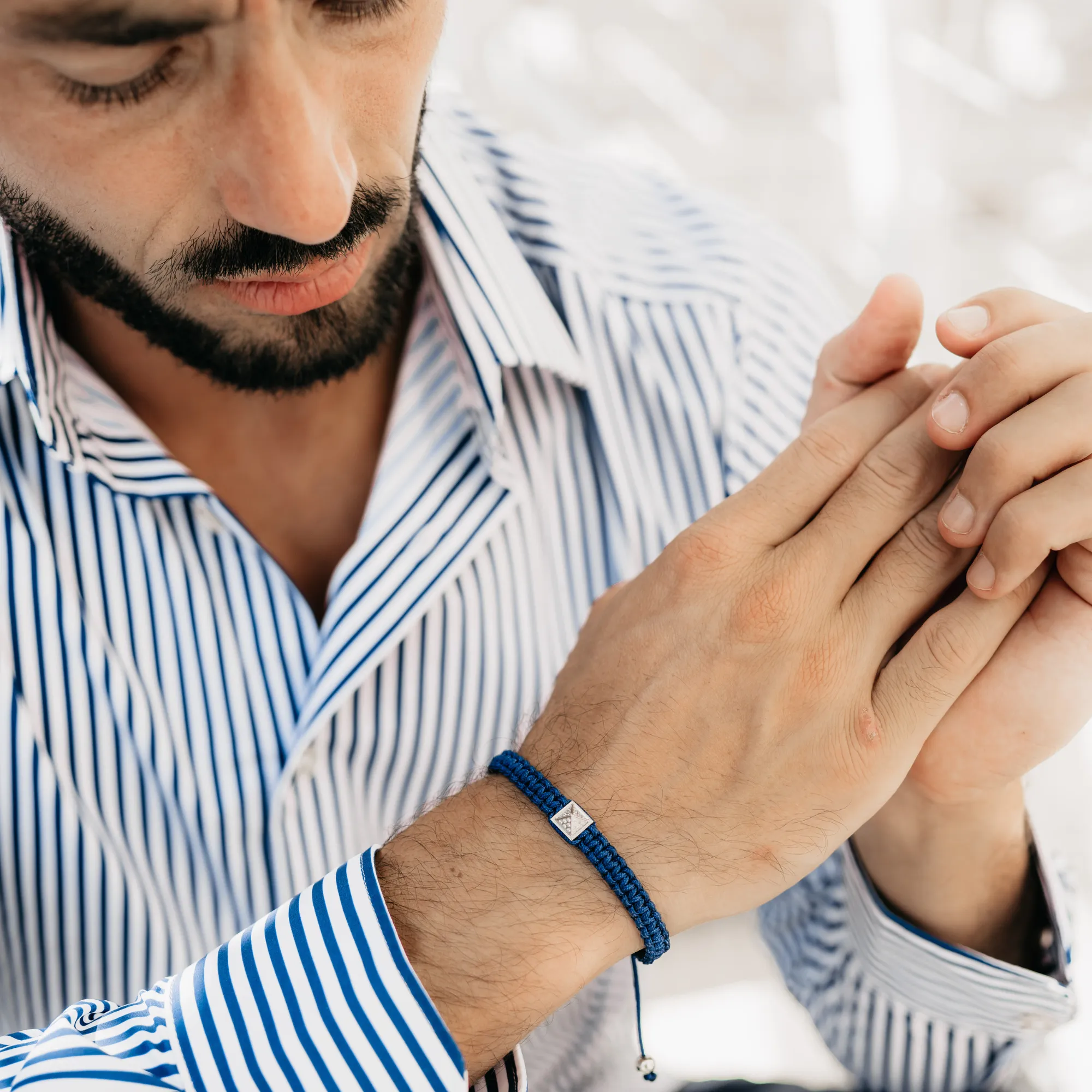 Unisex Blue Bracelet - Silver Pyramid with Zircon Diamond