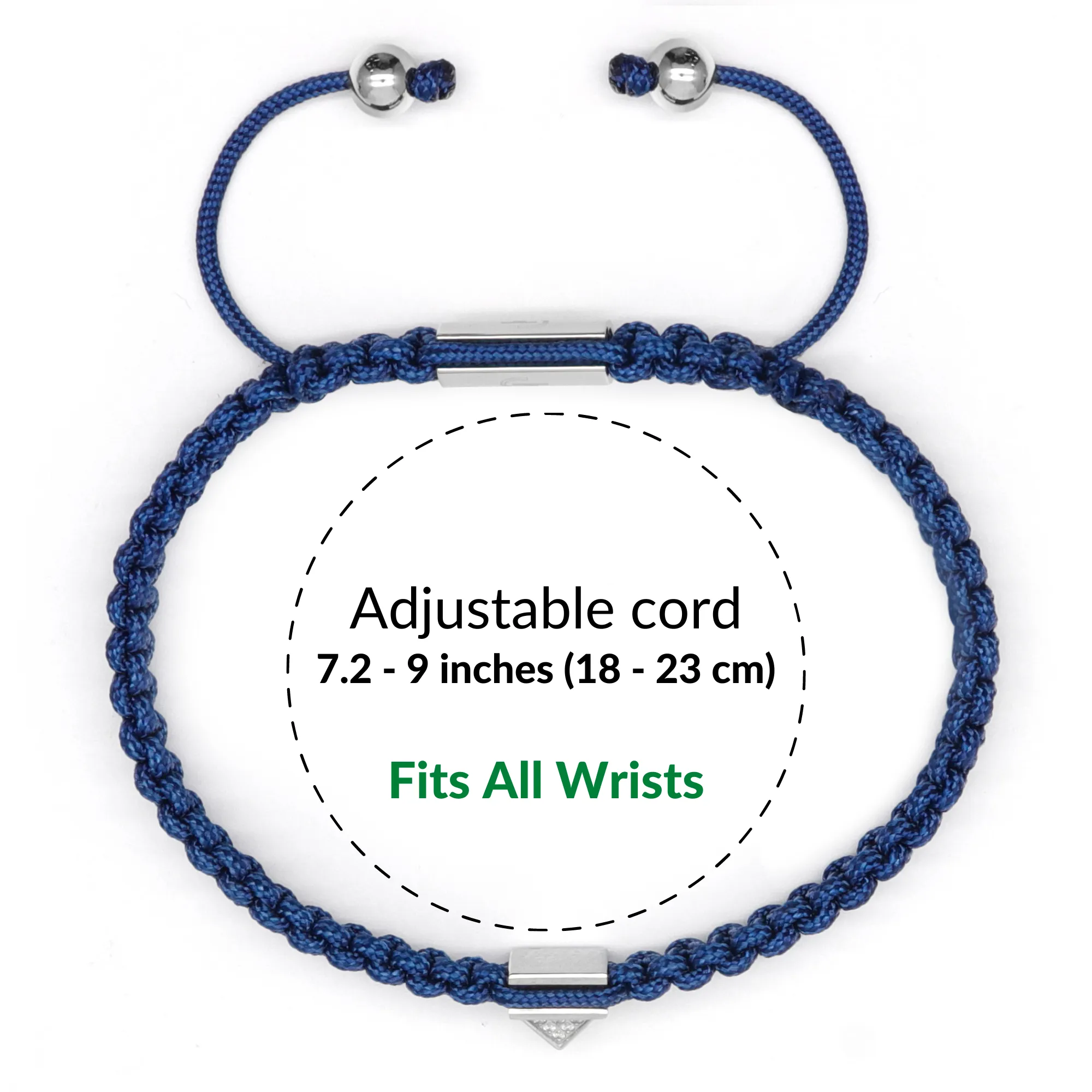 Unisex Blue Bracelet - Silver Pyramid with Zircon Diamond