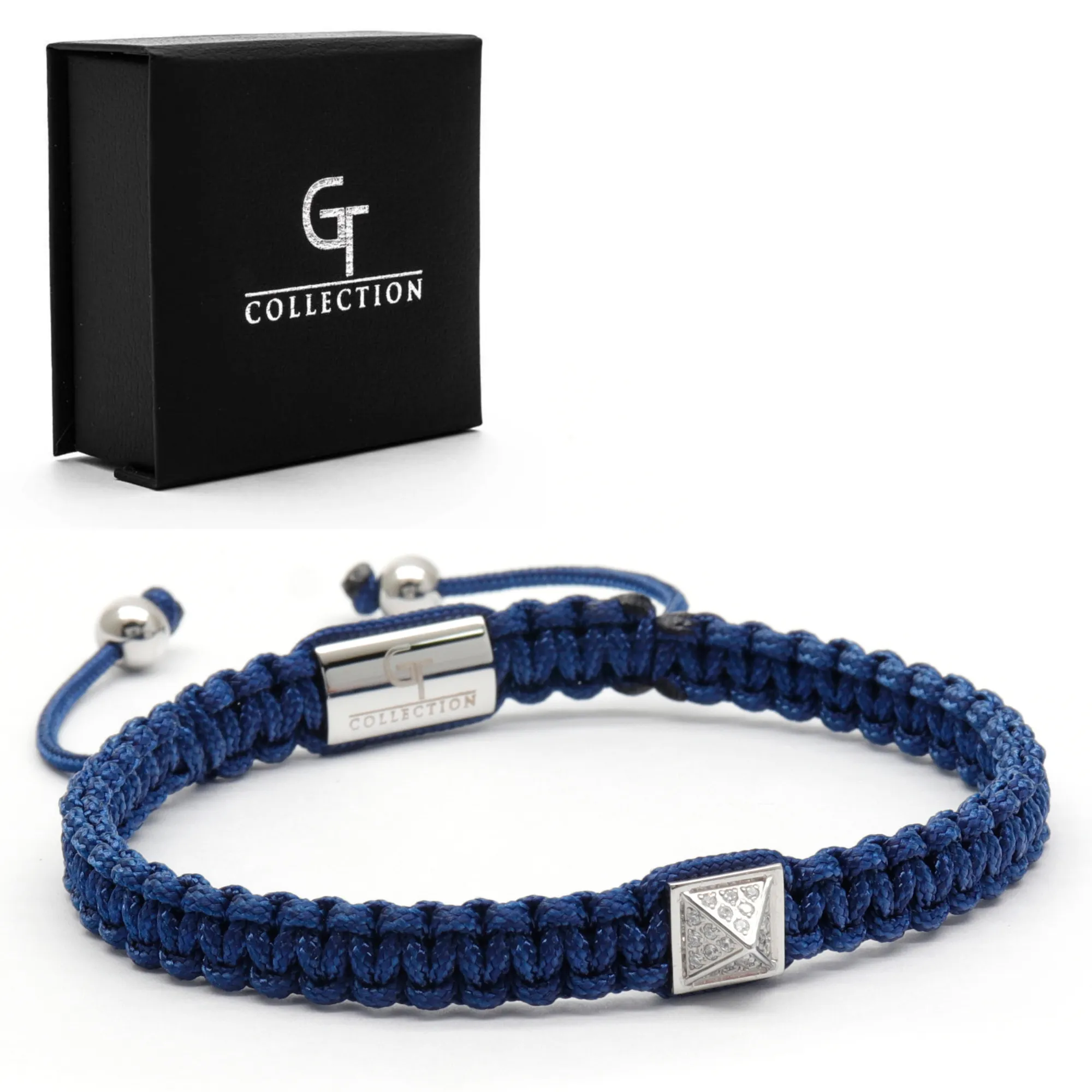 Unisex Blue Bracelet - Silver Pyramid with Zircon Diamond