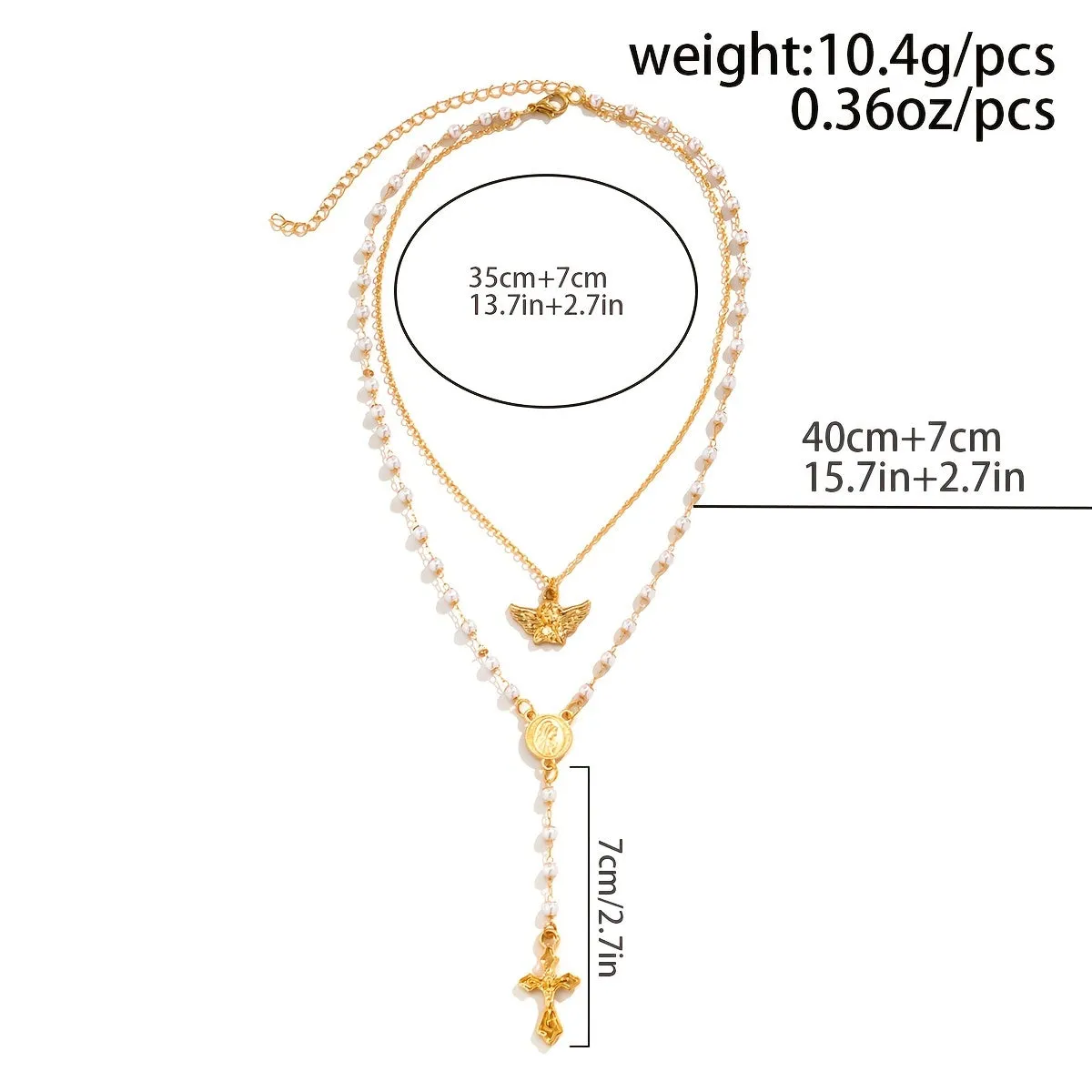 Vintage Angel Geometric Round Charm Necklace - 100% Natural Pearls & Y Criss Cross Fringe - Perfect for Halter Blouses!