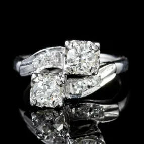 Vintage Double Diamond Twist Engagement Ring 14Ct White Gold